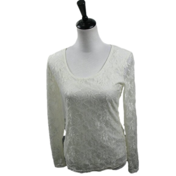 Geneology Cream Lace Sheer Long Sleeve Top Size Medium - Picture 1 of 5